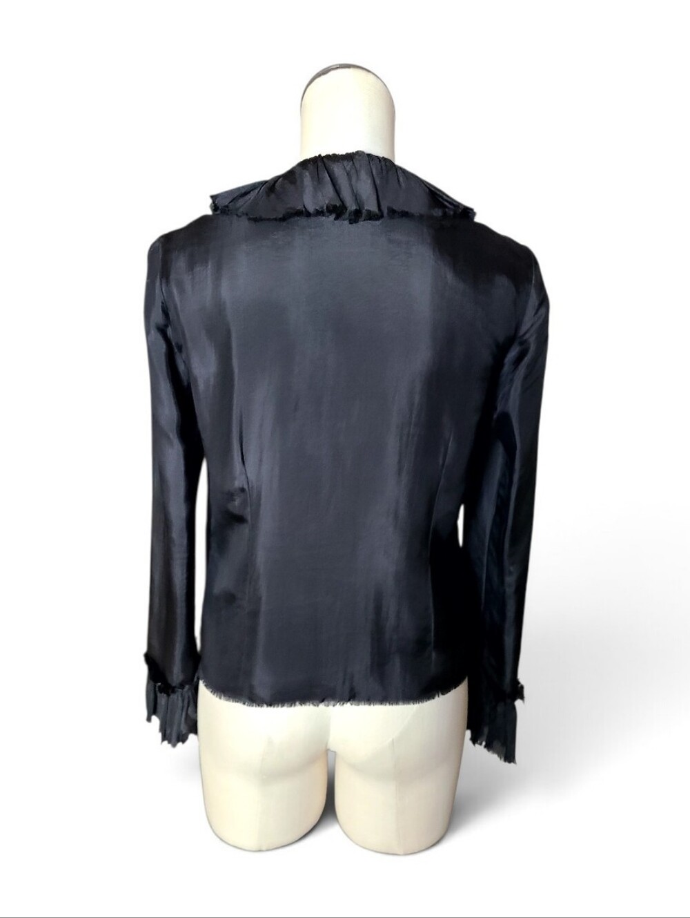 Yellow Lotus Los Angeles Vintage Black Silk Ruffle Top - Picture 2 of 3